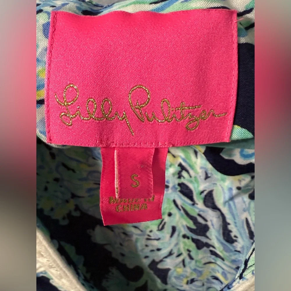 Lilly Pulitzer Madia Tunic Dress High Tide Navy Scuba Doo White Green Size Small - Picture 5 of 10